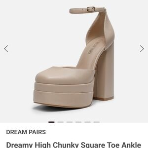 Dream Pairs Beige Platform Ankle Strap Block Heel